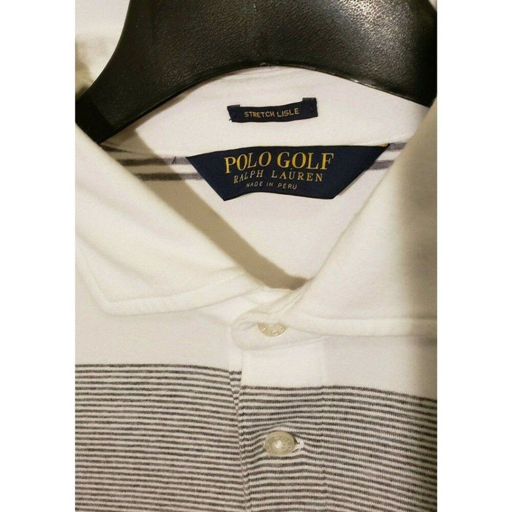 Polo Golf Ralph Lauren Mens XL Stretch Polo Shirt White Gray Diagonal Stripe GUC